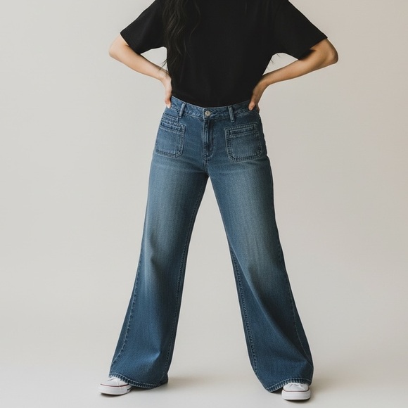 Wide Leg Retro Jeans Womens 16 Light goth Y2K 90s Old School Cottagecore Classic - Picture 1 of 7